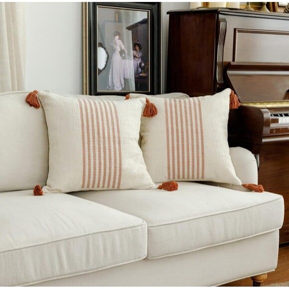 Set of two new Ikatyarn 18x18 boho rust red pillow coves made with soft velvet - Picture 6 of 6